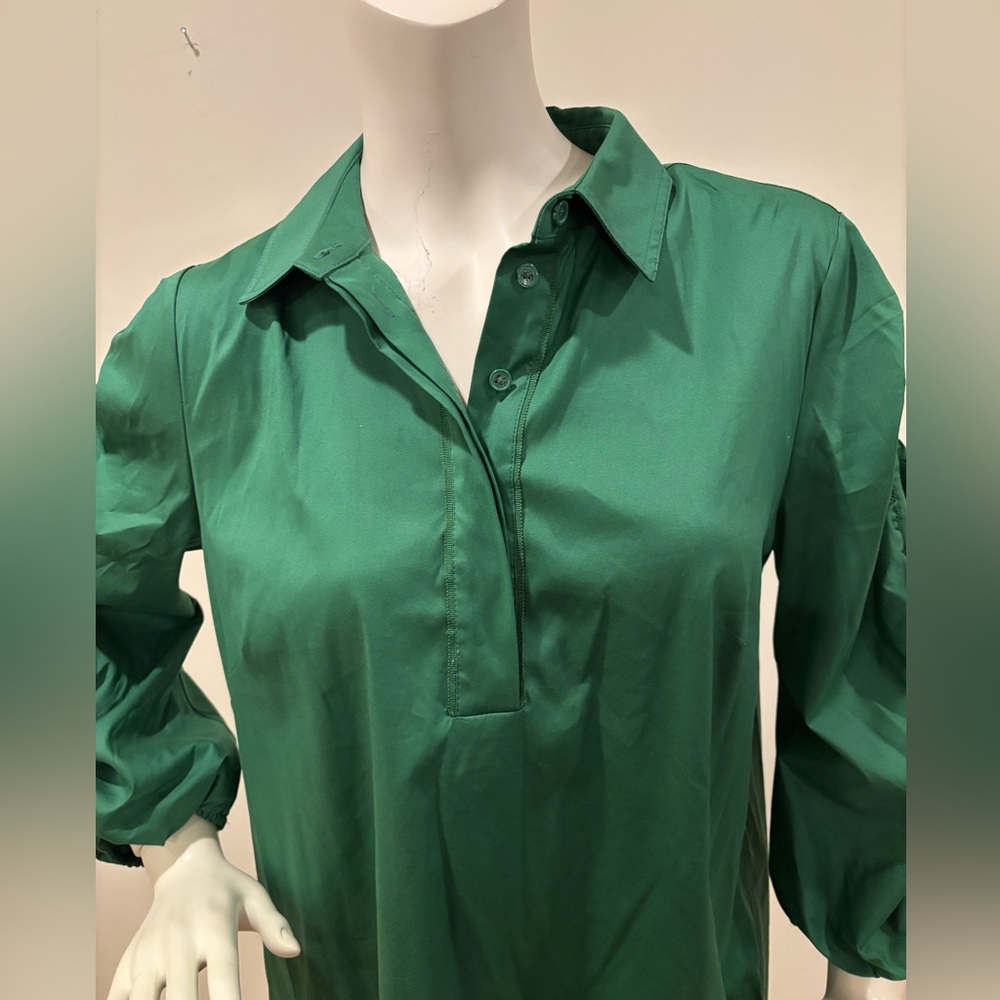 Chico’s Green Cotton Blend Pleated Sleeve Popover Shirt Dress, 1 (size 8) - Picture 6 of 10